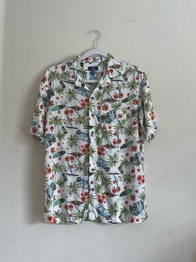 George White Hawaiian Print Short-Sleeve Button-Down Shirt